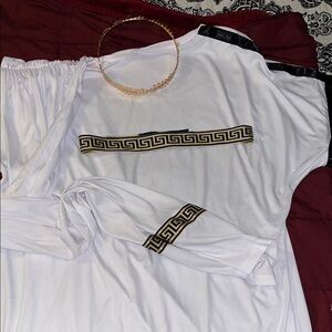 White and Gold Greek Key Dress